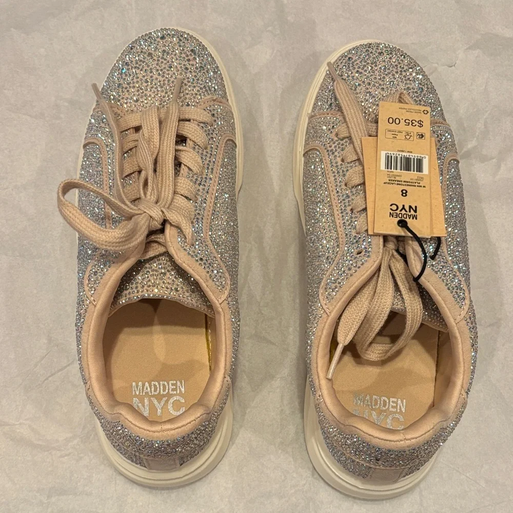 NYC Women's Sparkling Sneakers - Silver and Beige - Picture 5 of 6
